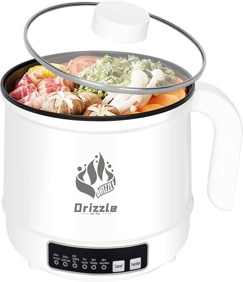 Drizzle طباخ كهربائي 1.7 لتر - وعاء ساخن متعدد الوظائف - مقلاة غير لاصقة - طباخ رامين محمول سريع للمكتب - حماية من الغليان الجاف - للمعكرونة وشرائح اللحم والبيض وتقليب المعكرونة والشوفان - Image 1